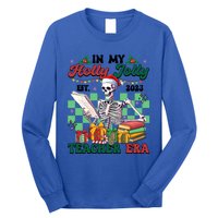 In My Holly X Jolly Teacher Era Funny Skeleton Xmas Holiday Gift Long Sleeve Shirt