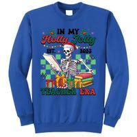 In My Holly X Jolly Teacher Era Funny Skeleton Xmas Holiday Gift Sweatshirt