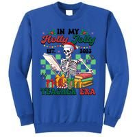 In My Holly X Jolly Teacher Era Funny Skeleton Xmas Holiday Gift Tall Sweatshirt