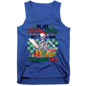 In My Holly X Jolly Teacher Era Funny Skeleton Xmas Holiday Gift Tank Top