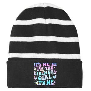 Its Me Hi Im Birthday Girl Its Me Groovy For Girls Striped Beanie with Solid Band