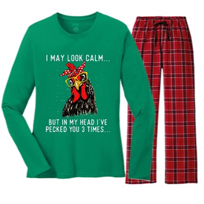 In My Head IVe Pecked You 3 Times Chicken Lover Poultry Women's Long Sleeve Flannel Pajama Set 