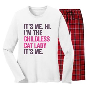 Its Me Hi IM The Childless Cat Lady ItS Me Women's Long Sleeve Flannel Pajama Set 