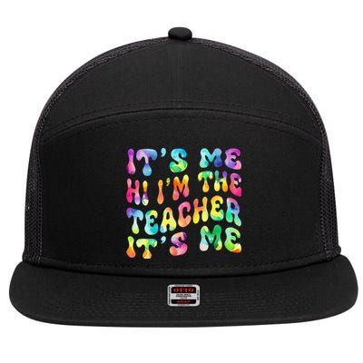 It’s Me Hi I’m The teacher It’s Me Groovy Tie Dye Style 7 Panel Mesh Trucker Snapback Hat