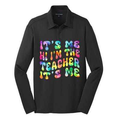 It’s Me Hi I’m The teacher It’s Me Groovy Tie Dye Style Silk Touch Performance Long Sleeve Polo