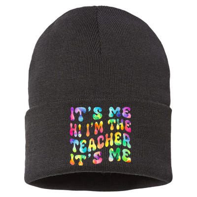 It’s Me Hi I’m The teacher It’s Me Groovy Tie Dye Style Sustainable Knit Beanie