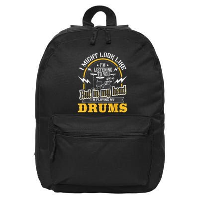 In My Head IM Playing My Drums Drummer Percussionist 16 in Basic Backpack