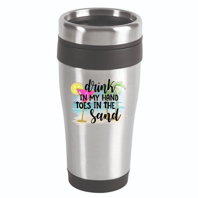 In My Hand Toes In The Sand Summer Vibes Beach Vacay Cool Gift 16oz Travel Tumbler