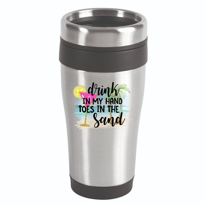 In My Hand Toes In The Sand Summer Vibes Beach Vacay Cool Gift 16oz Travel Tumbler