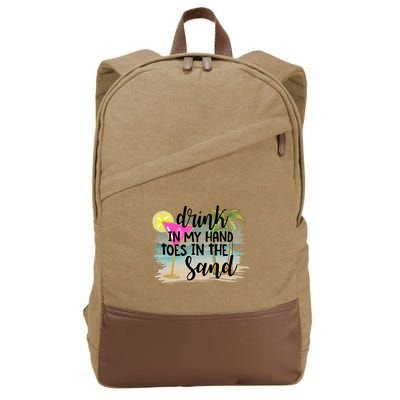 In My Hand Toes In The Sand Summer Vibes Beach Vacay Cool Gift Cotton Canvas Backpack