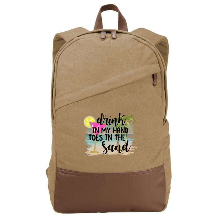 In My Hand Toes In The Sand Summer Vibes Beach Vacay Cool Gift Cotton Canvas Backpack