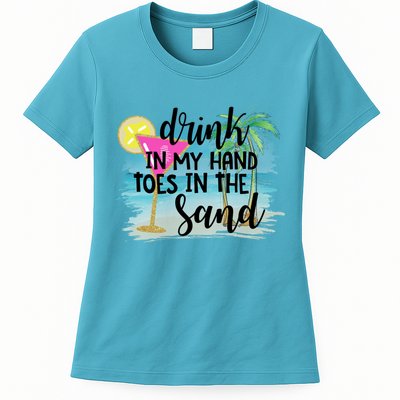 In My Hand Toes In The Sand Summer Vibes Beach Vacay Cool Gift Womens T-Shirt