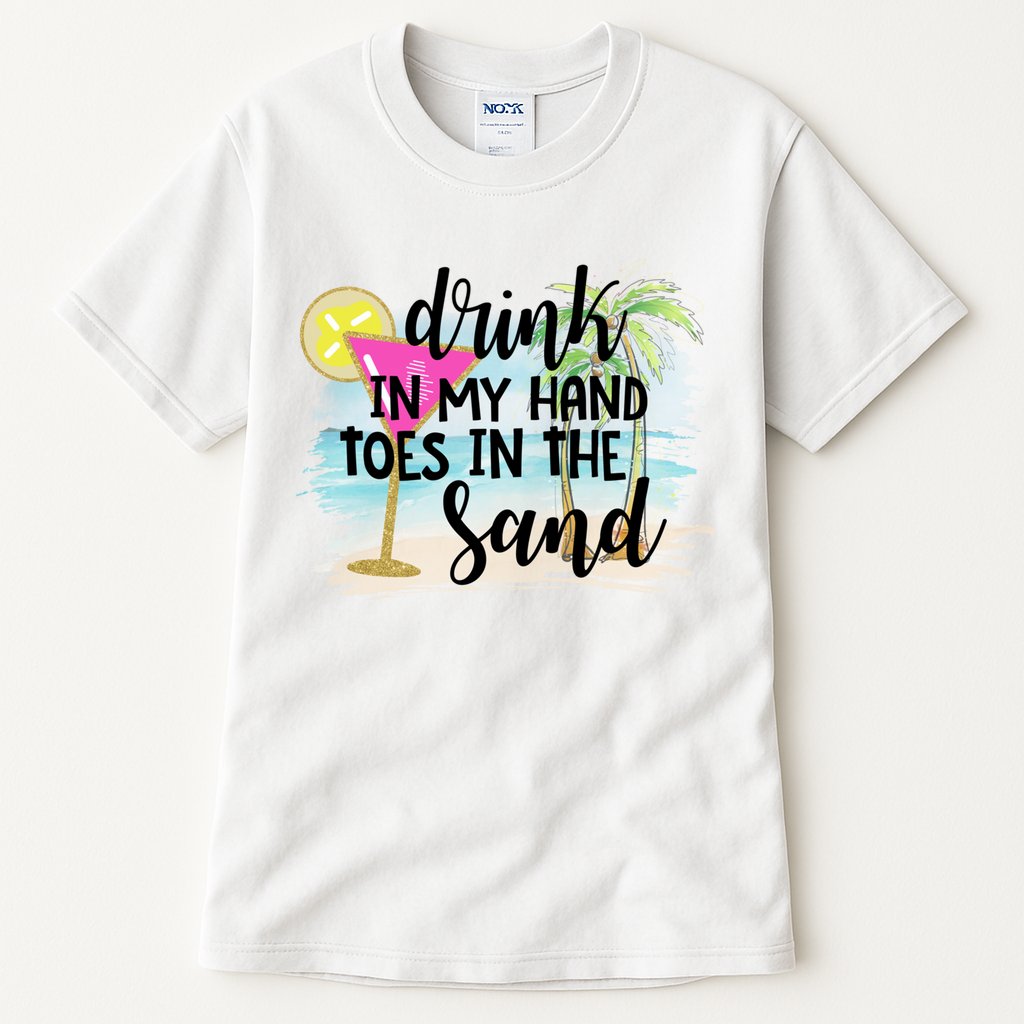 In My Hand Toes In The Sand Summer Vibes Beach Vacay Cool Gift Tall T-Shirt