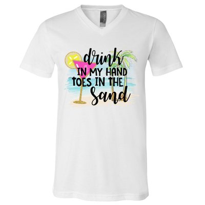 In My Hand Toes In The Sand Summer Vibes Beach Vacay Cool Gift V-Neck T-Shirt