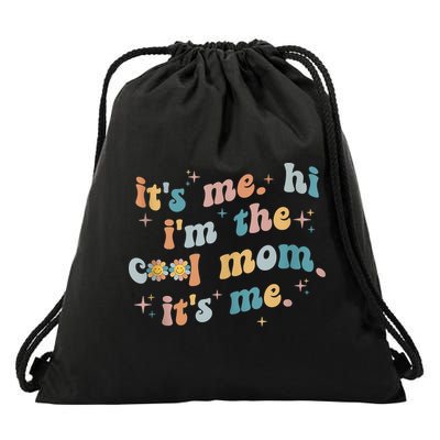 It's Me Hi I'm The Cool Mom It's Me Groovy Retro Drawstring Bag
