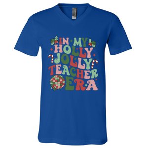 In My Holly Xmas Jolly Teacher Era Teacher Vibes Christmas Gift V-Neck T-Shirt