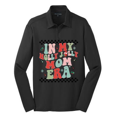 In My Holly Xmas Jolly Mom Era Retro Family Christmas Party Silk Touch Performance Long Sleeve Polo