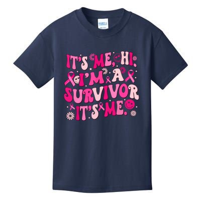 Its Me Hi Im Survivor Groovy Breast Cancer Awareness Gift Kids T-Shirt