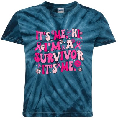 Its Me Hi Im Survivor Groovy Breast Cancer Awareness Gift Kids Tie-Dye T-Shirt