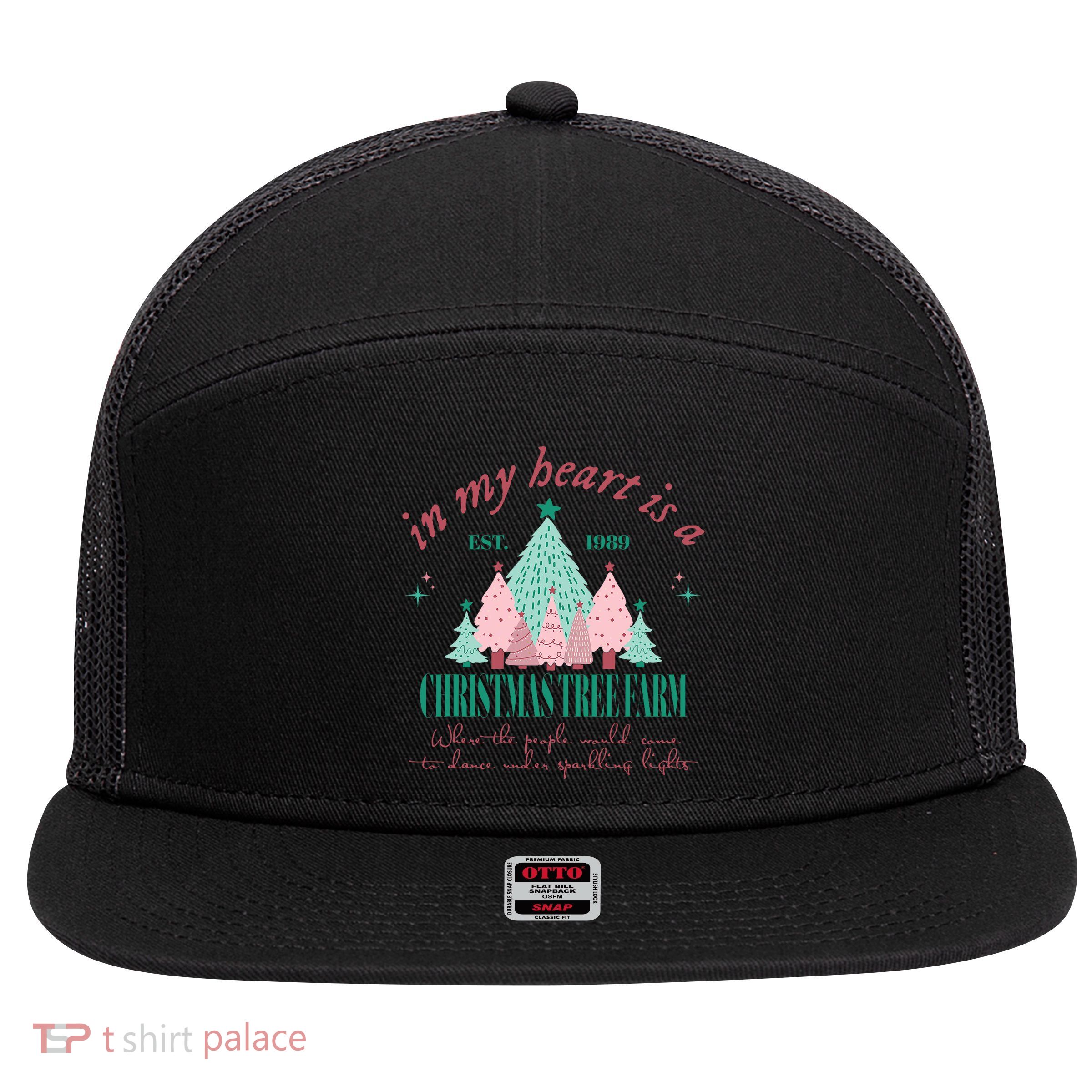 In My Heart Is A Christmas Xmas Tree Farm Vintage Clothing 7 Panel Mesh Trucker Snapback Hat