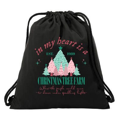 In My Heart Is A Christmas Xmas Tree Farm Vintage Clothing Drawstring Bag