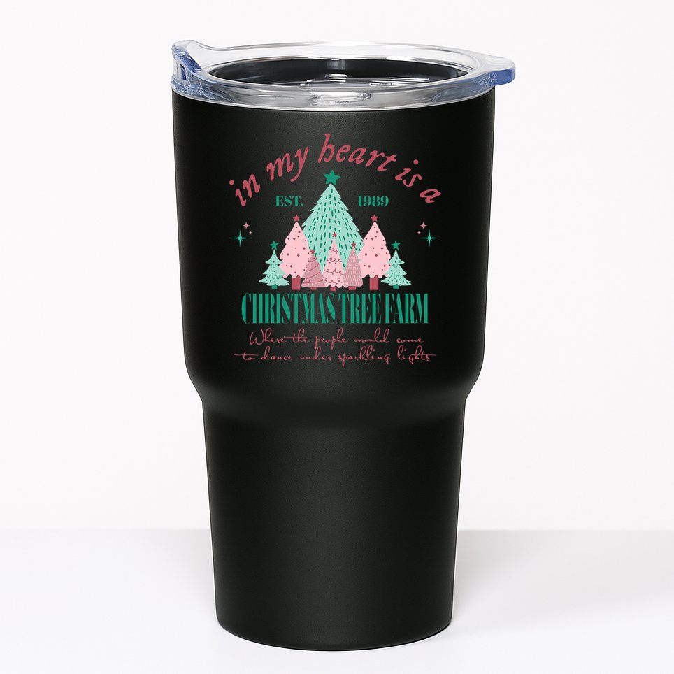In My Heart Is A Christmas Xmas Tree Farm Vintage Clothing Tumbler