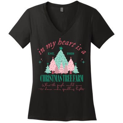 In My Heart Is A Christmas Xmas Tree Farm Vintage Clothing Women's V-Neck T-Shirt