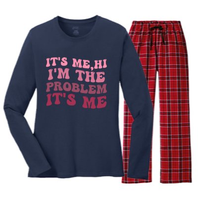 Its Me Hi Im The Problem Its Me Funny Groovy Trendy Women's Long Sleeve Flannel Pajama Set 