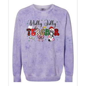 In My Holly Xmas Jolly Teacher Era Teacher Vibes Christmas Colorblast Crewneck Sweatshirt