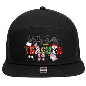 In My Holly Xmas Jolly Teacher Era Teacher Vibes Christmas 7 Panel Mesh Trucker Snapback Hat