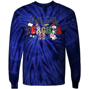 In My Holly Xmas Jolly Teacher Era Teacher Vibes Christmas Tie-Dye Long Sleeve Shirt