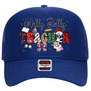 In My Holly Xmas Jolly Teacher Era Teacher Vibes Christmas High Crown Mesh Back Trucker Hat