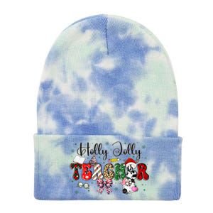 In My Holly Xmas Jolly Teacher Era Teacher Vibes Christmas Tie Dye 12in Knit Beanie