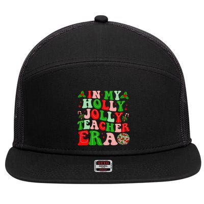 In My Holly Xmas Jolly Teacher Era Teacher Christmas Vibes 7 Panel Mesh Trucker Snapback Hat