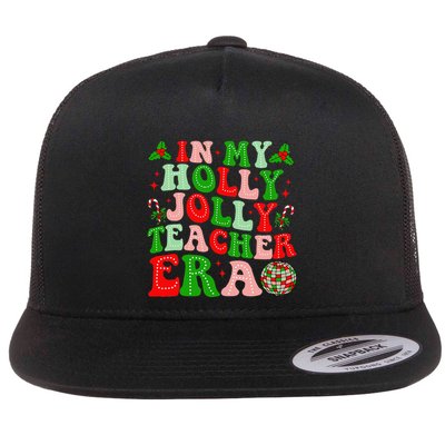 In My Holly Xmas Jolly Teacher Era Teacher Christmas Vibes Flatbill Hat