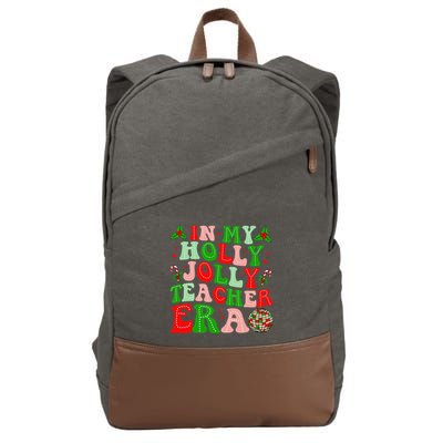 In My Holly Xmas Jolly Teacher Era Teacher Christmas Vibes Cotton Canvas Backpack