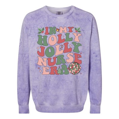 In My Holly Xmas Jolly Nurse Era Retro Christmas Jolly Nurse Gift Colorblast Crewneck Sweatshirt