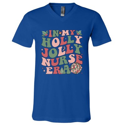 In My Holly Xmas Jolly Nurse Era Retro Christmas Jolly Nurse Gift V-Neck T-Shirt