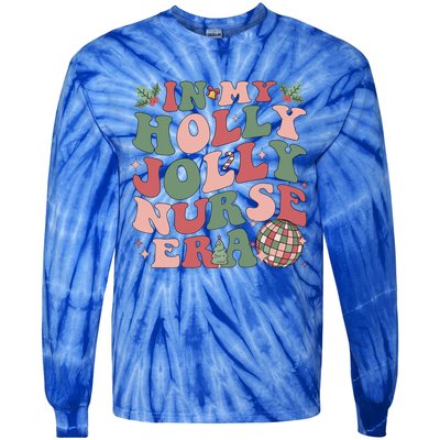 In My Holly Xmas Jolly Nurse Era Retro Christmas Jolly Nurse Gift Tie-Dye Long Sleeve Shirt