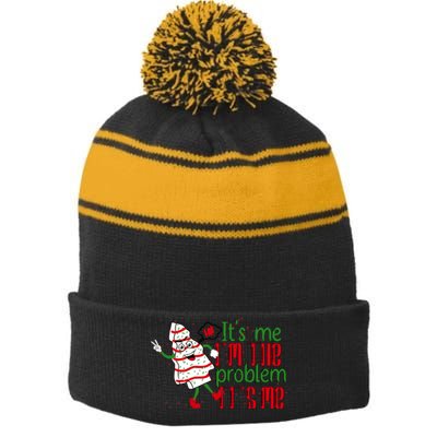 It's Me Hi I'm The Problem Funny Christmas Tree Cake Stripe Pom Pom Beanie