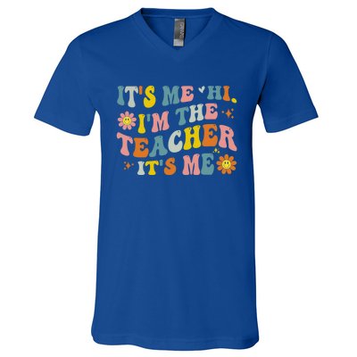 Its Me Hi Im The Teacher Its Me Vintage Groovy Teacher Gift V-Neck T-Shirt