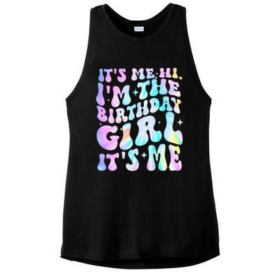 ItS Me Hi IM Birthday Girl ItS Me Groovy Ladies PosiCharge Tri-Blend Wicking Tank