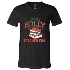 In My Holly Jolly Teacher Era Funny Christmas V-Neck T-Shirt