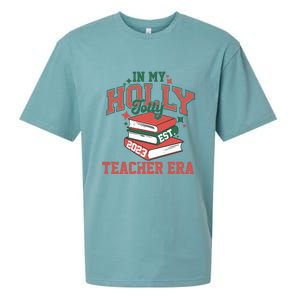 In My Holly Jolly Teacher Era Funny Christmas Sueded Cloud Jersey T-Shirt