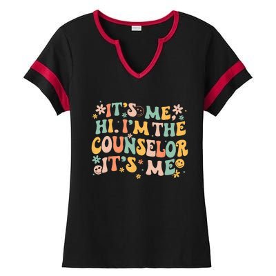 It's Me Hi I'm The Counselor It's Me Groovy Back To School Ladies Halftime Notch Neck Tee