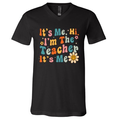 It's Me Hi I'm The Teacher It's Me Groovy Back To School V-Neck T-Shirt