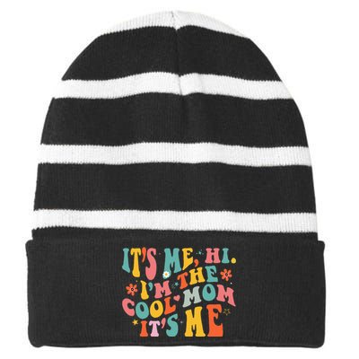 Its Me Hi Im The Cool Mom Its Me Mothers Day Groovy Striped Beanie with Solid Band