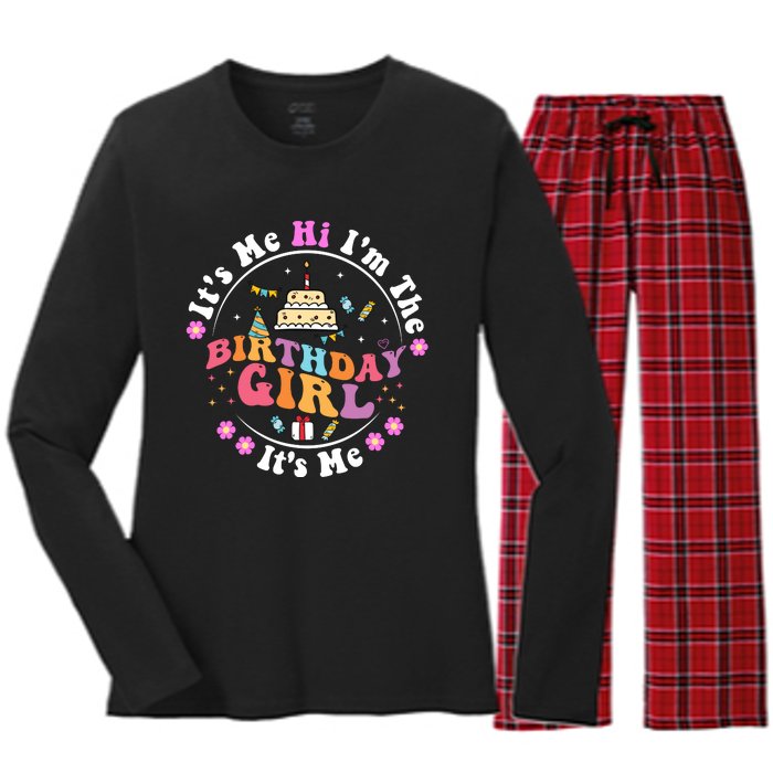 ItS Me Hi IM The Birthday Girl ItS Me Cute Birthday Party Women's Long Sleeve Flannel Pajama Set 