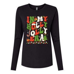 In My Holly Xmas Jolly Era Retro Wavy Christmas Trees Groovy Womens Cotton Relaxed Long Sleeve T-Shirt