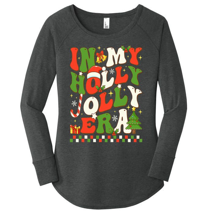 In My Holly Xmas Jolly Era Retro Wavy Christmas Trees Groovy Women's Perfect Tri Tunic Long Sleeve Shirt